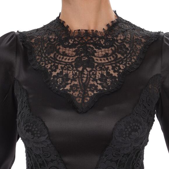 NWT Dolce & Gabbana Chantilly Lace Silk Satin Midi Dress Black IT 40 US S - Picture 7 of 13